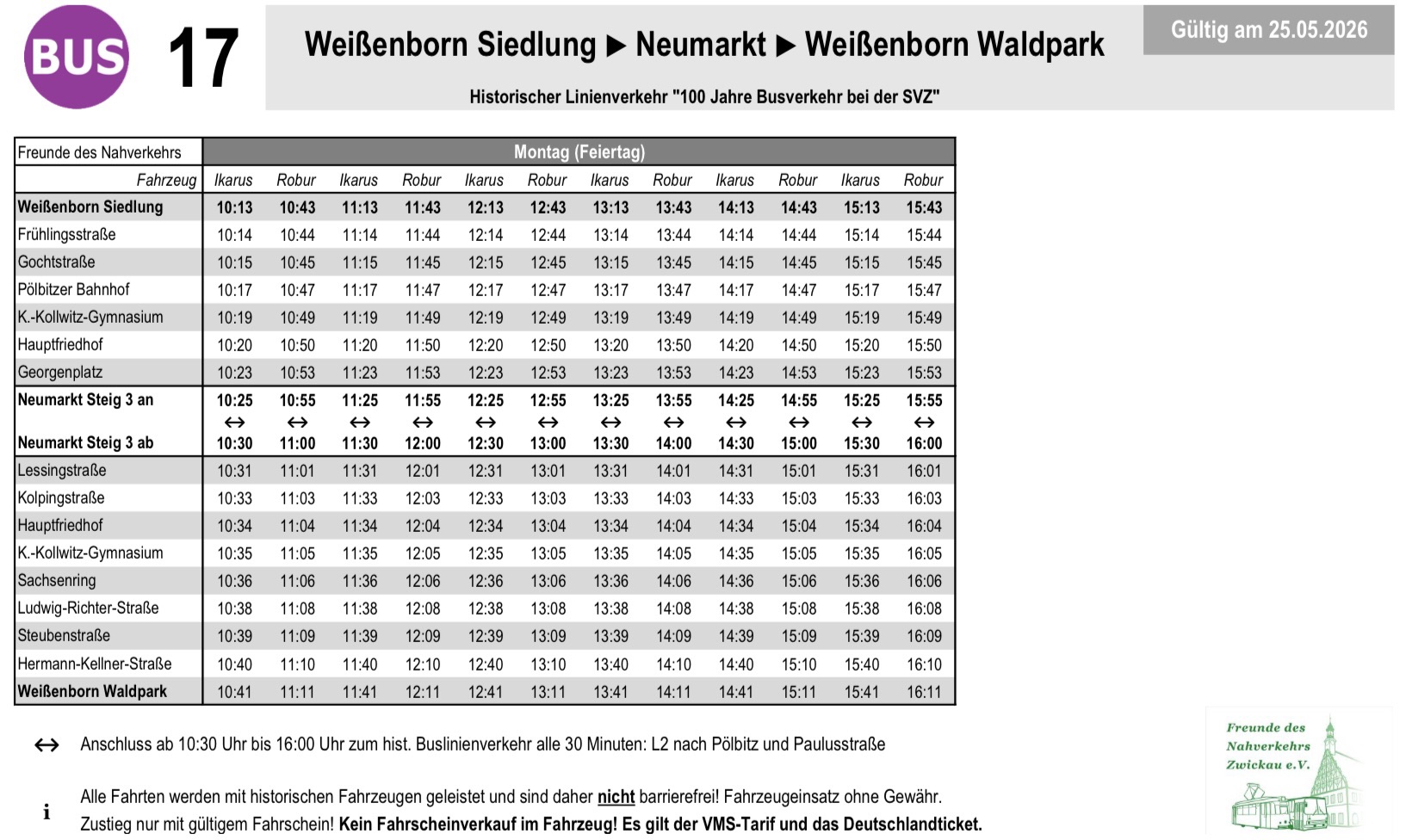 Fahrplan Shuttleverkehr