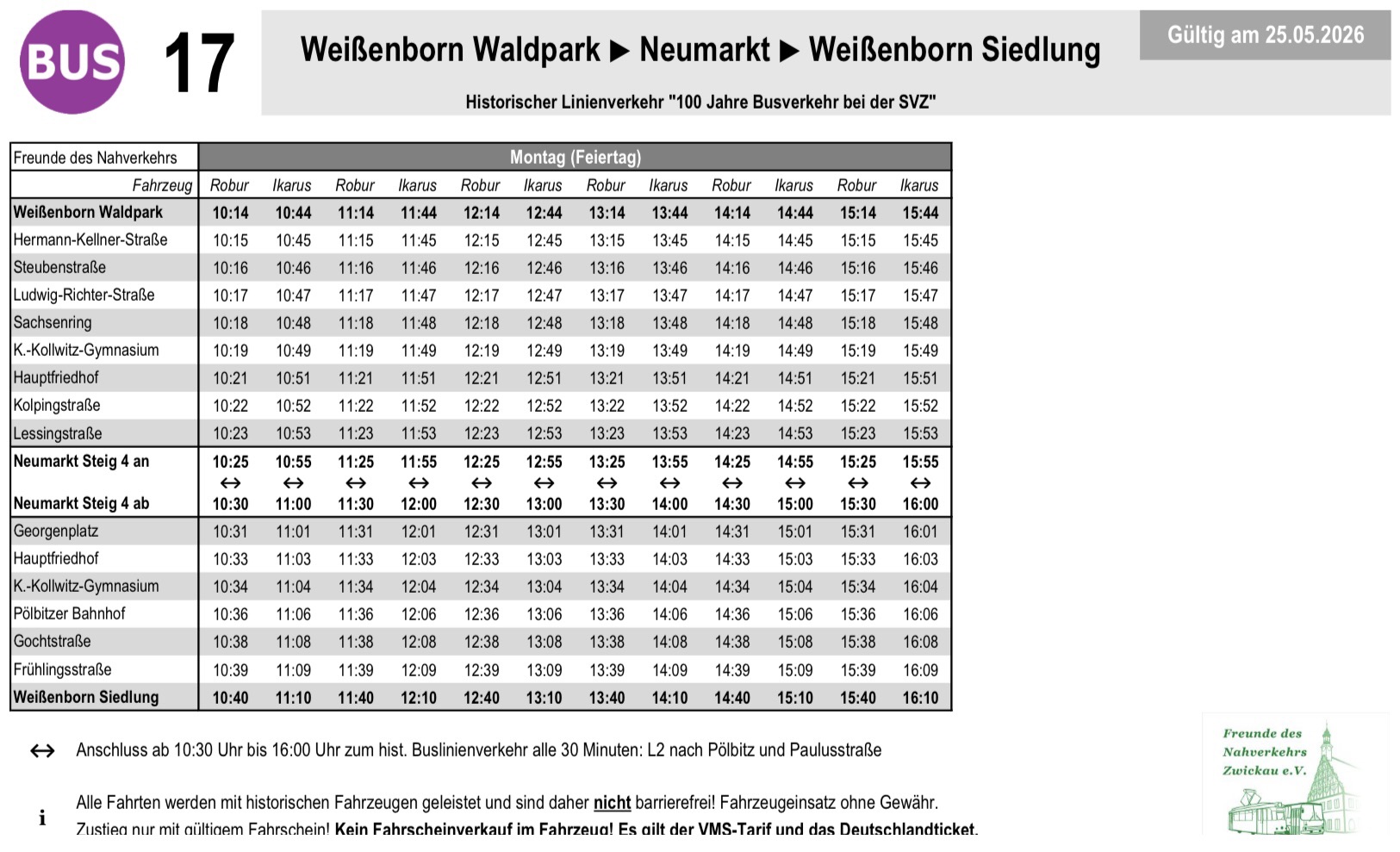 Fahrplan Shuttleverkehr