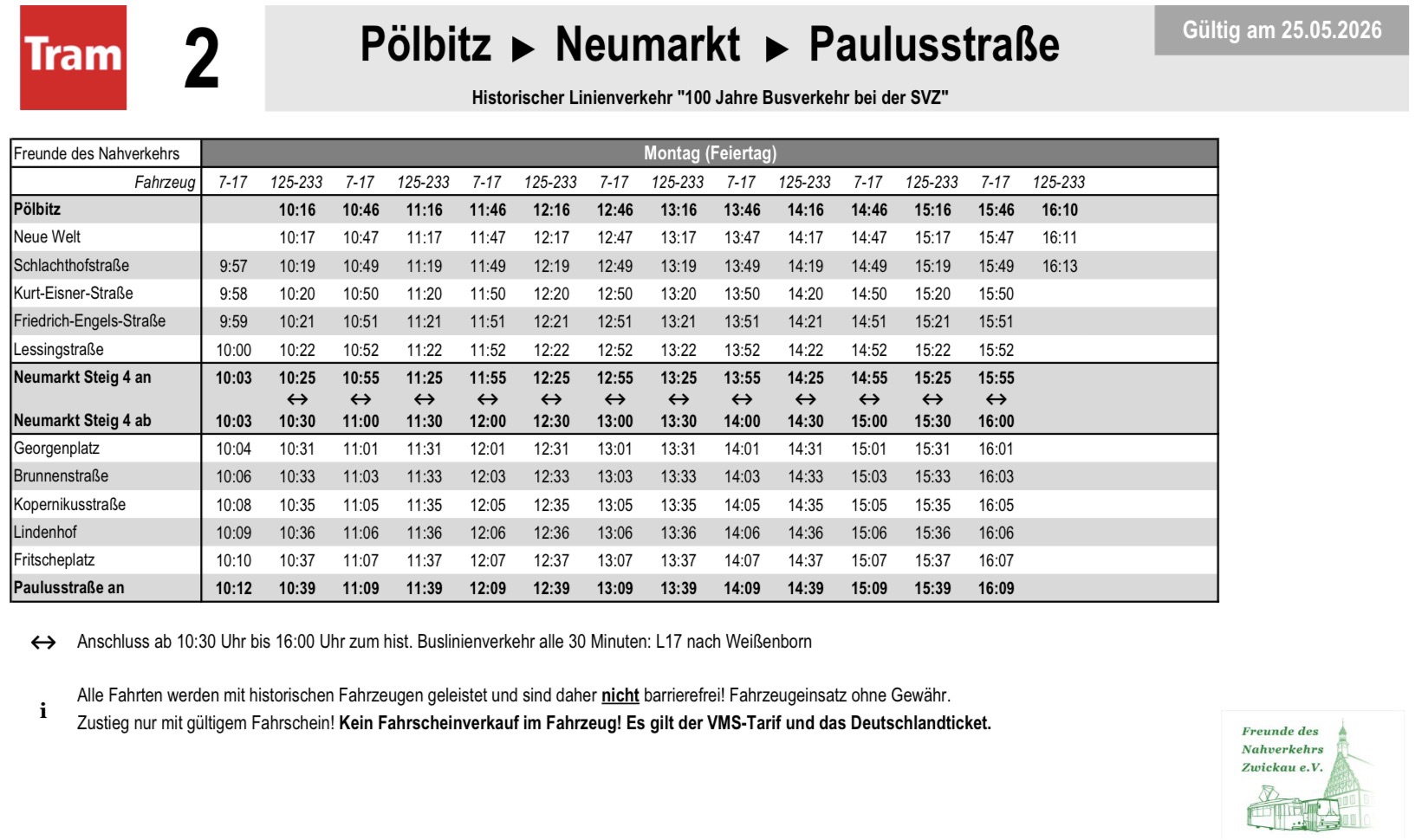 Fahrplan Shuttleverkehr