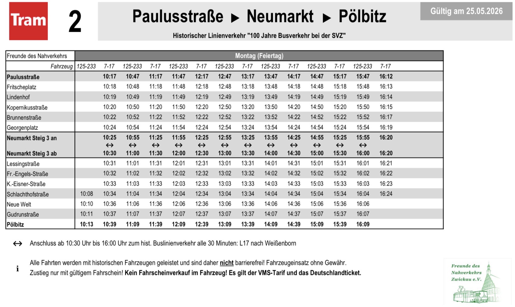 Fahrplan Shuttleverkehr